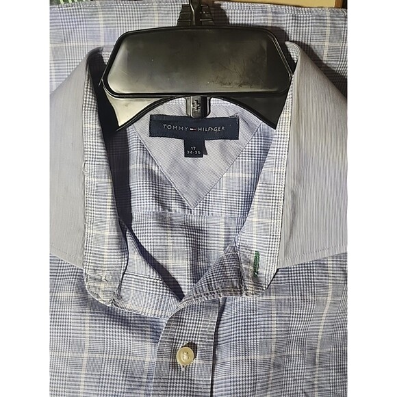 Tommy Hilfiger Men’s 17 34/35 Blue Plaid Long Sleeve Button Down Shirt - Picture 6 of 9